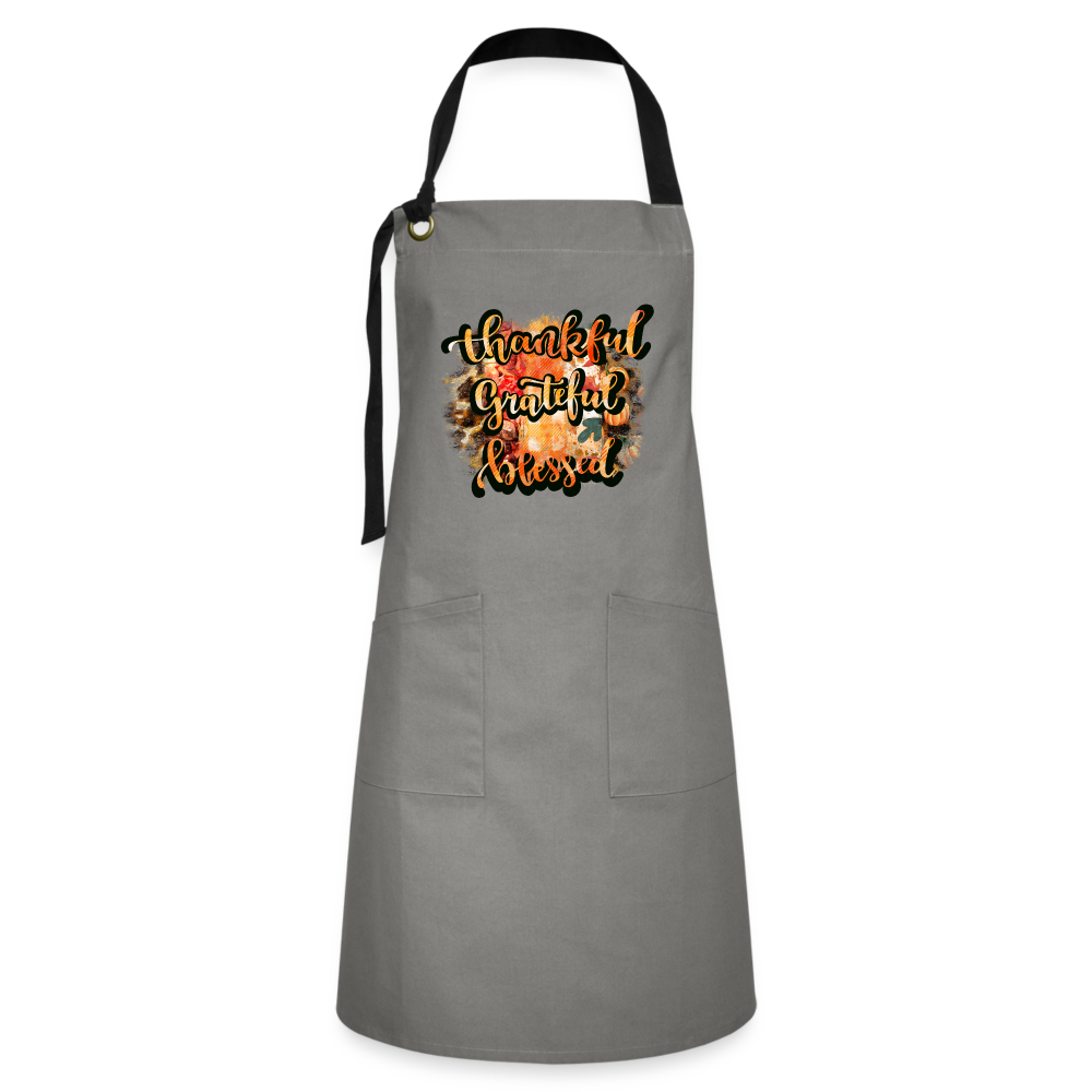 Thankful Grateful Blessed - Artisan Apron - gray/black