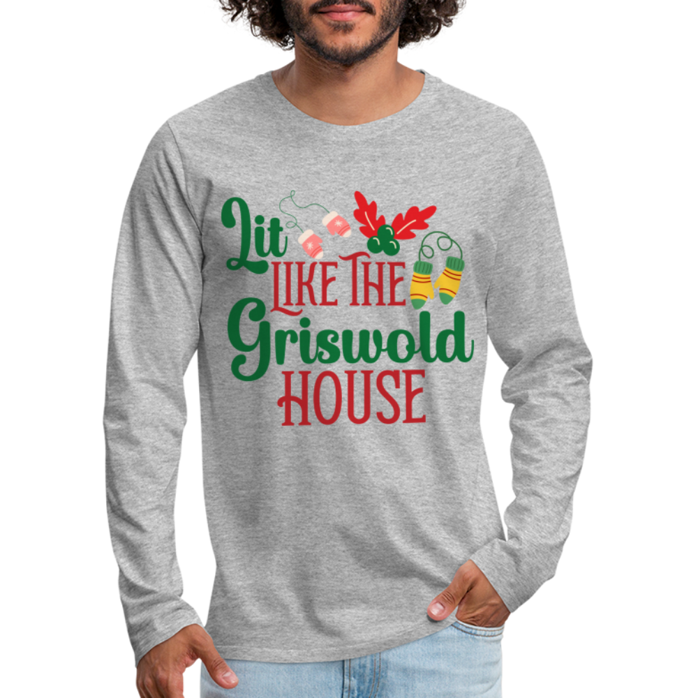 Lit Like The Griswold House Men's Premium Long Sleeve T-Shirt Color: heather gray