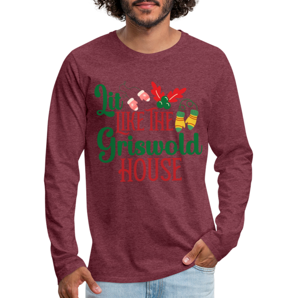 Lit Like The Griswold House Men's Premium Long Sleeve T-Shirt Color: heather burgundy