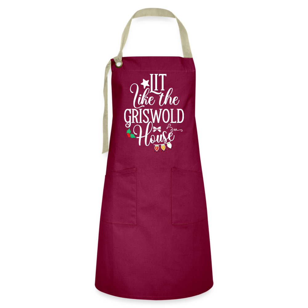 Lit Like The Griswold House - Artisan Apron Color: burgundy/khaki