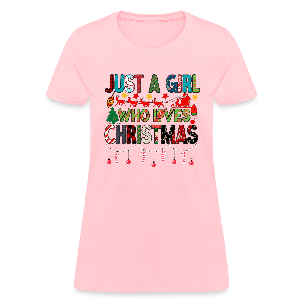 Just a Girl Who Loves Christmas T-Shirt - pink