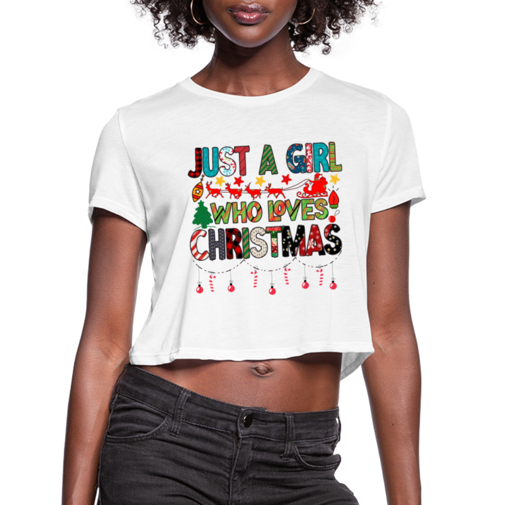 Just a Girl Who Loves Christmas Cropped Top T-Shirt Color: mauve