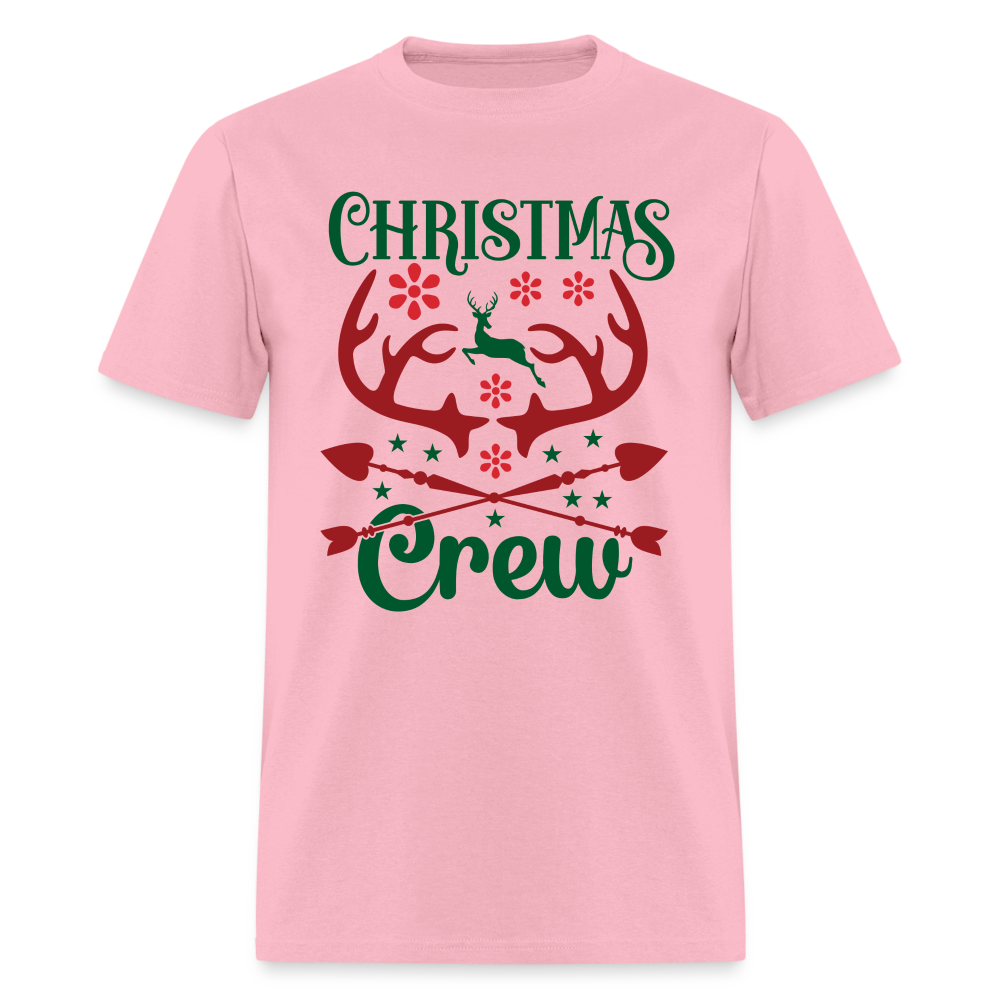 Christmas Crew T-Shirt - Reindeer Antlers & Hearts - pink