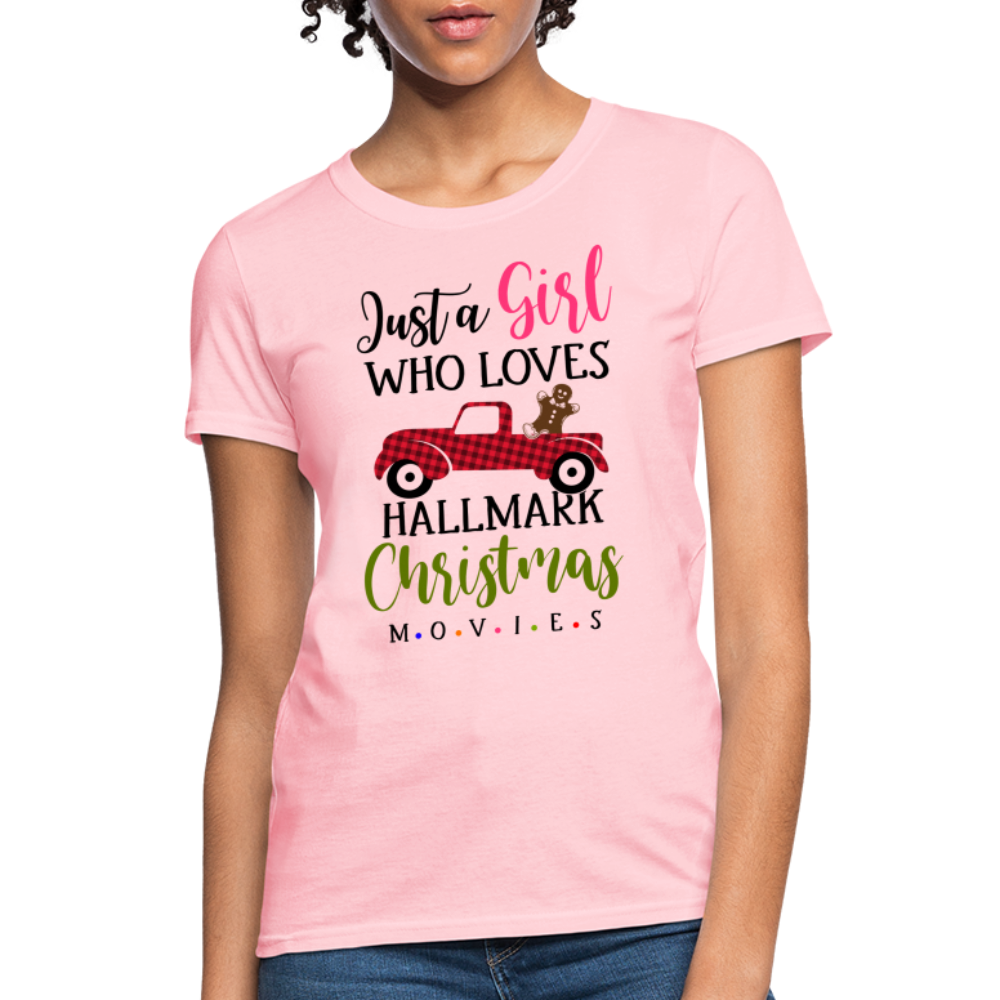 Just A Girl Who Loves HallMark Christmas Movies T-Shirt - pink