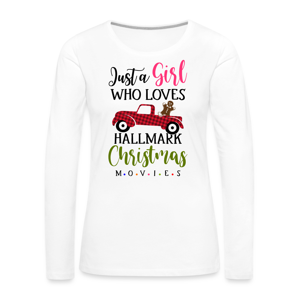 Just A Girl Who Loves HallMark Christmas Movies Premium Long Sleeve T-Shirt Color: white