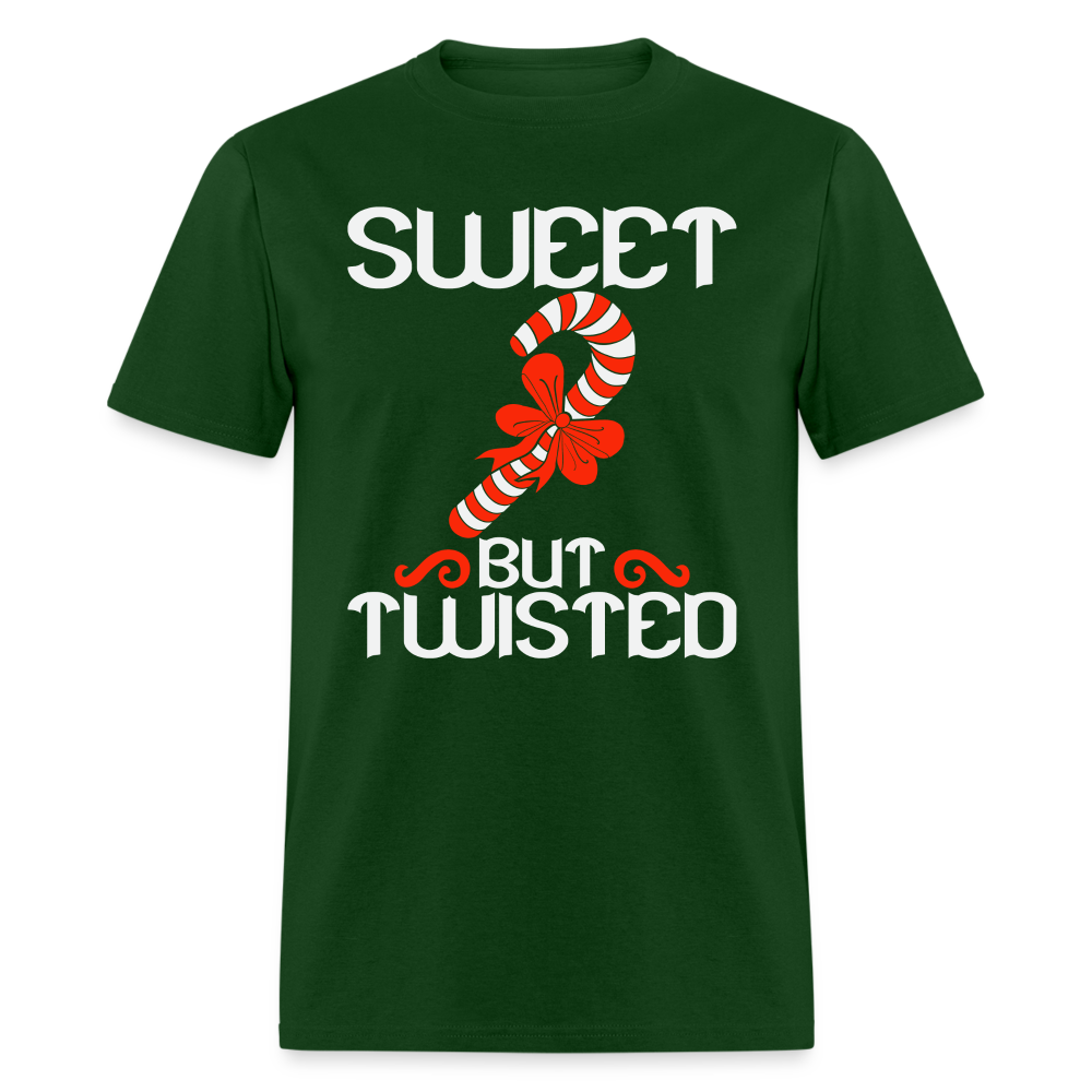 Sweet But Twisted T-Shirt (Candy Cane) Color: forest green