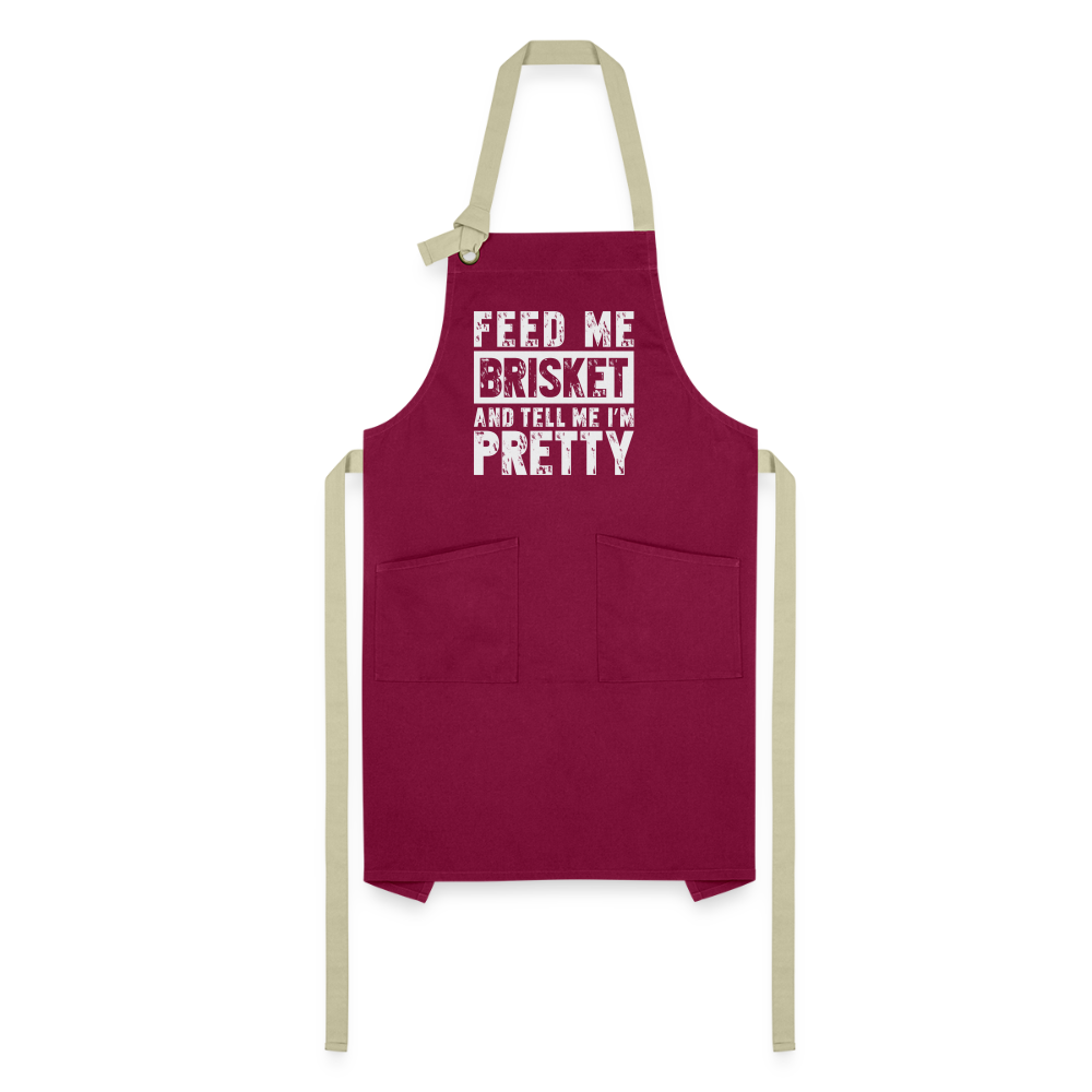 Feed Me Brisket and Tell Me I'm Pretty - Artisan Apron (Pitmaster BBQ) Color: black/white