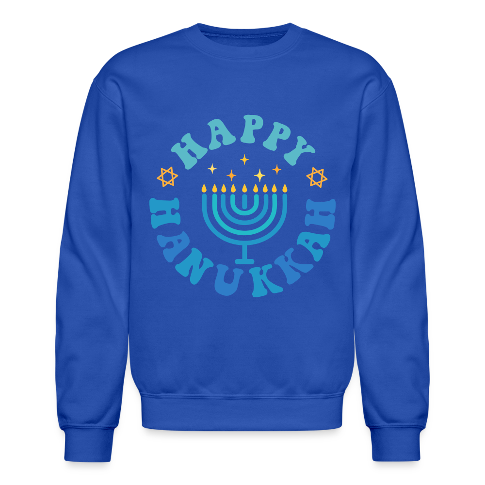 Happy Hanukkah Sweatshirt (Menorah) Color: royal blue