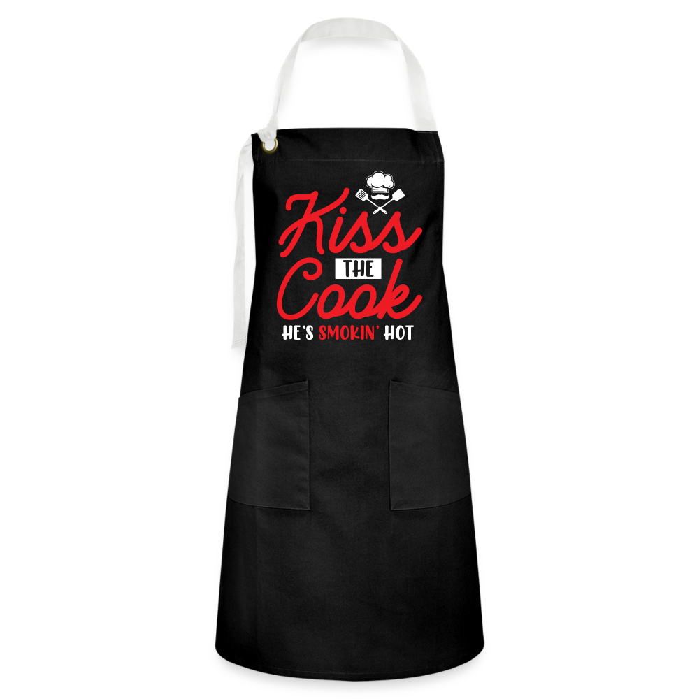 Kiss The Cook He's Smokin' Hot - Artisan Apron Color: black/white