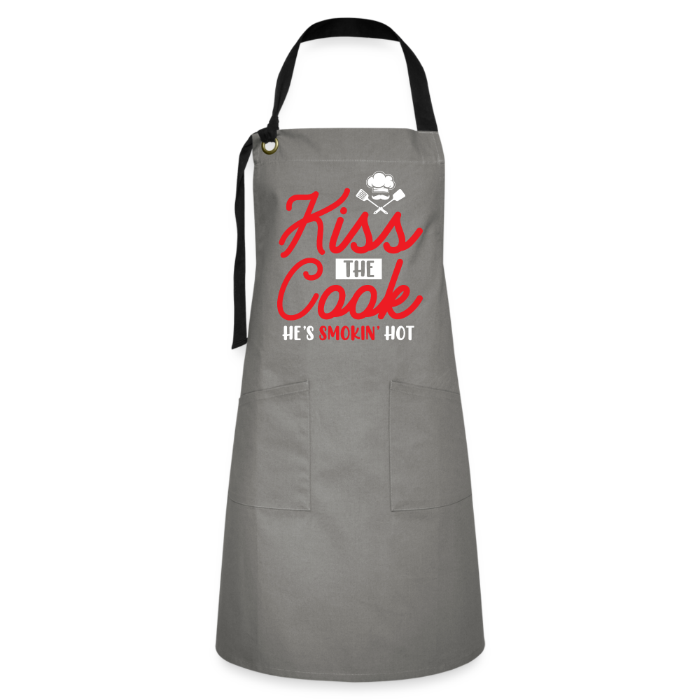 Kiss The Cook He's Smokin' Hot - Artisan Apron - gray/black