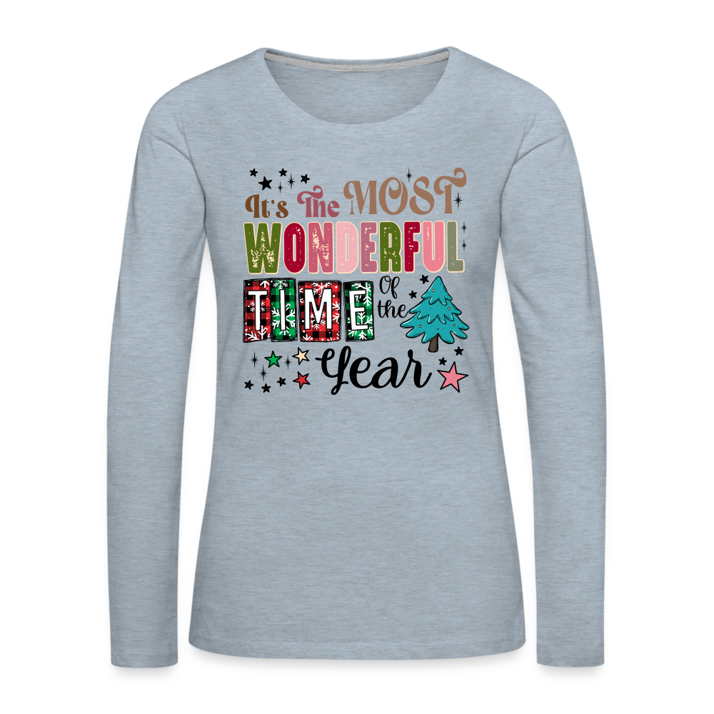 It's The Most Wonderful Time of the Year - Women's Premium Long Sleeve T-Shirt (Christmas) Color: heather ice blue