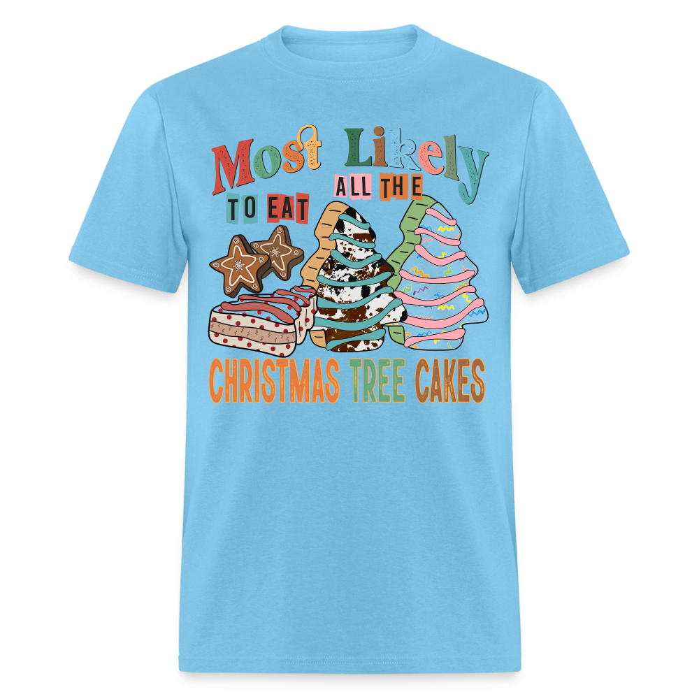 Most Likely to Eat All The Christmas Tree Cakes T-Shirt (Christmas) - aquatic blue