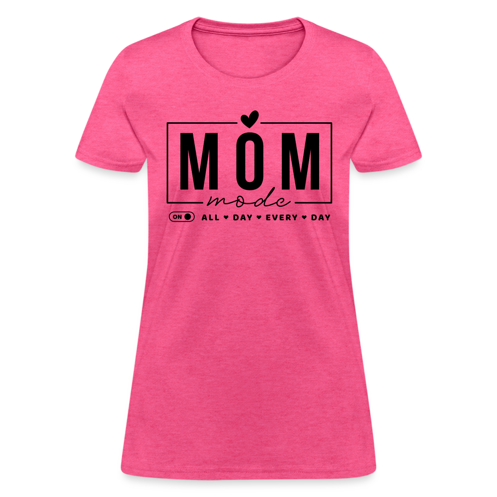 Mom Mode All Day Every Day Women's T-Shirt (Black Letters) - heather pink