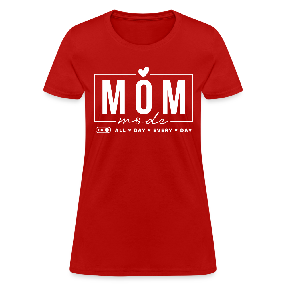Mom Mode All Day Every Day Women's T-Shirt (White Letters) - red