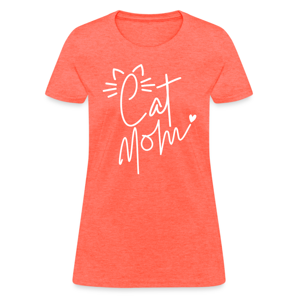 Cat Mom T-Shirt - heather coral