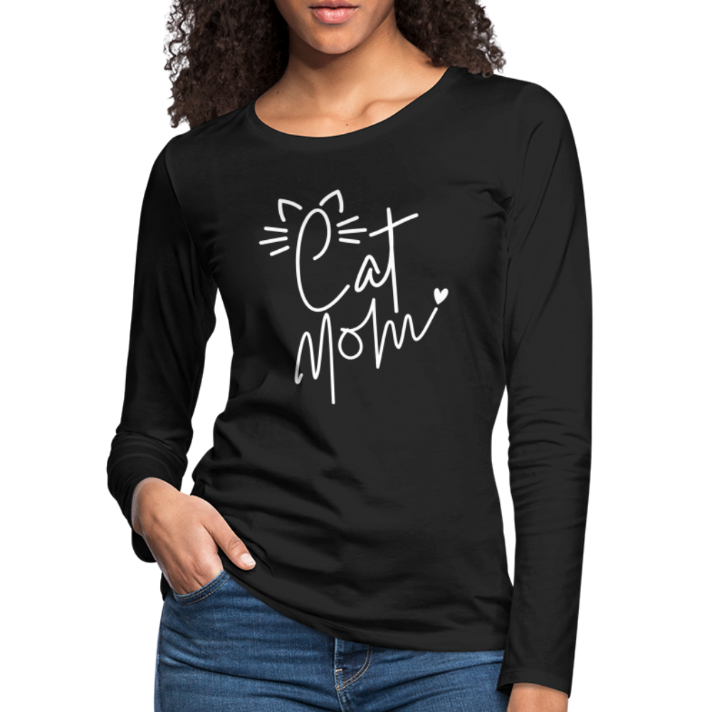 Cat Mom : Premium Long Sleeve T-Shirt (White Letters) Color: black