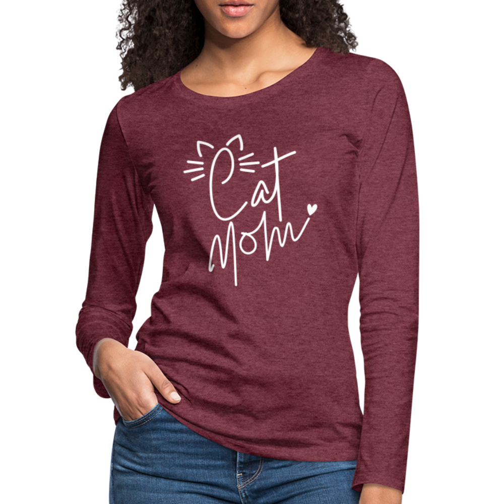 Cat Mom : Premium Long Sleeve T-Shirt (White Letters) Color: red