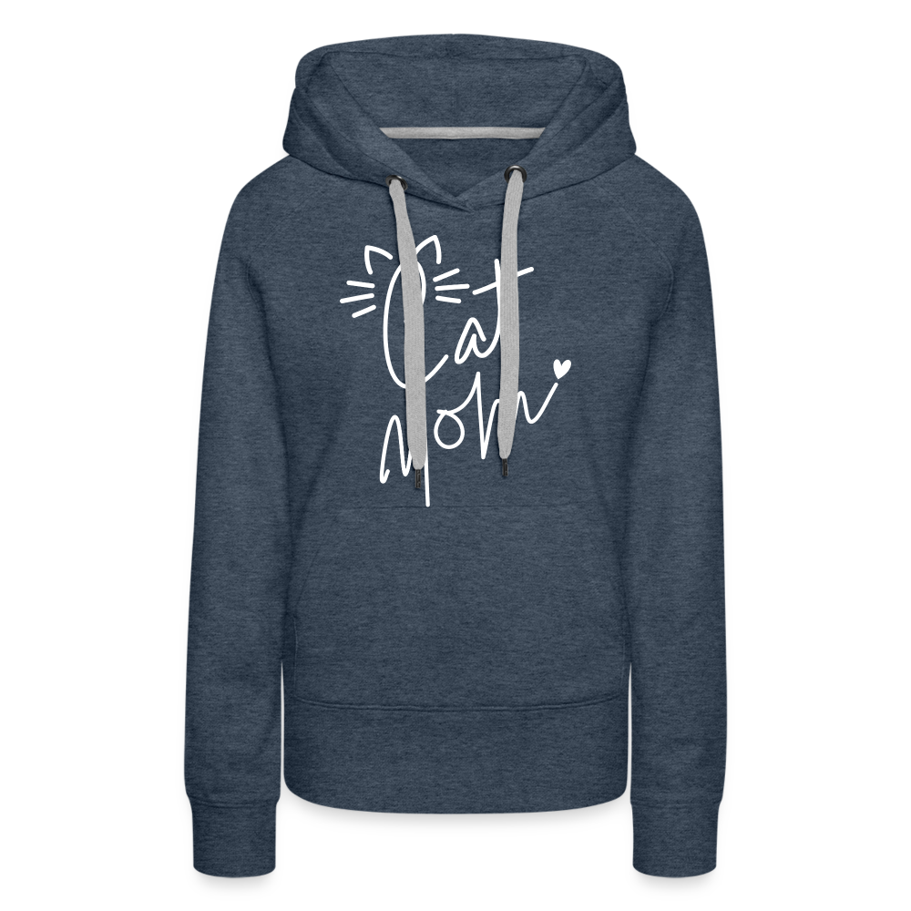 Cat Mom Premium Hoodie (White Letters) - heather denim