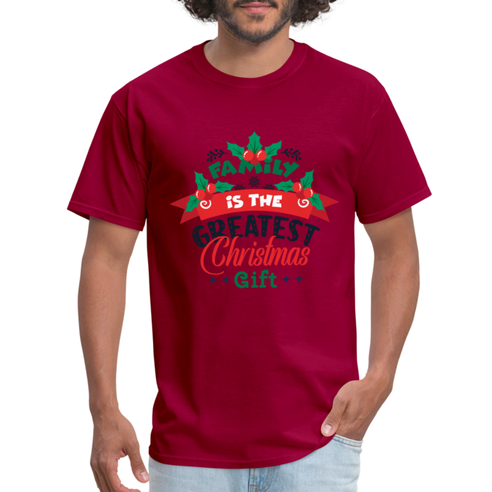 Family is the Greatest Christmas Gift T-Shirt - dark red