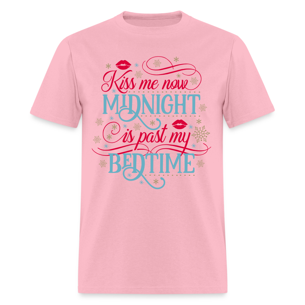 Kiss Me Now Midnight Is Past My Bedtime T-Shirt - pink