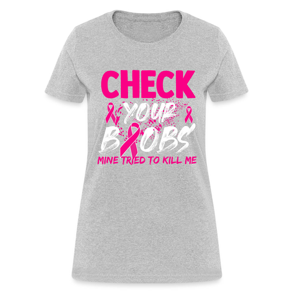 Check Your Boobs T-Shirt (Breast Cancer Awareness) - heather gray