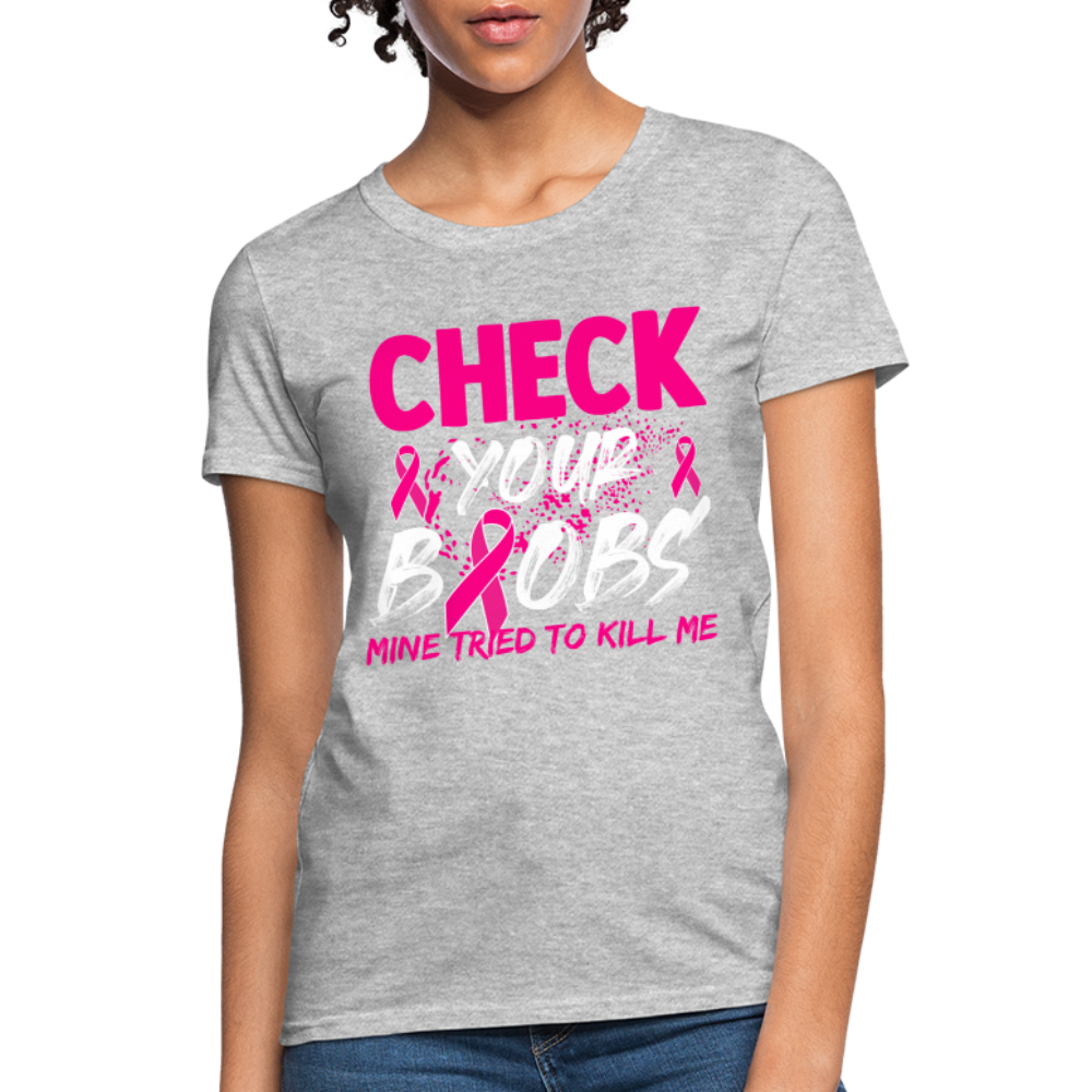 Check Your Boobs T-Shirt (Breast Cancer Awareness) - heather gray