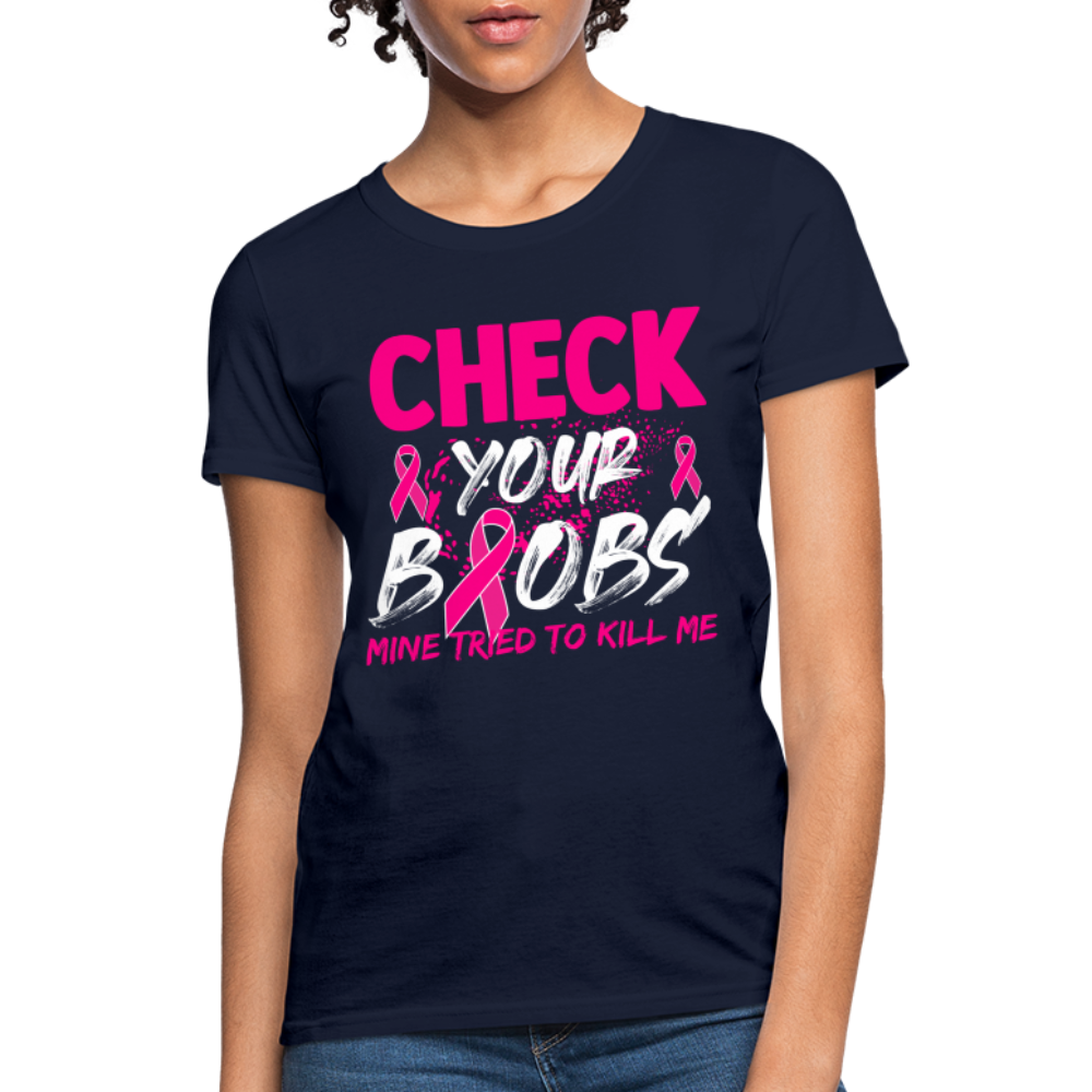 Check Your Boobs T-Shirt (Breast Cancer Awareness) - navy