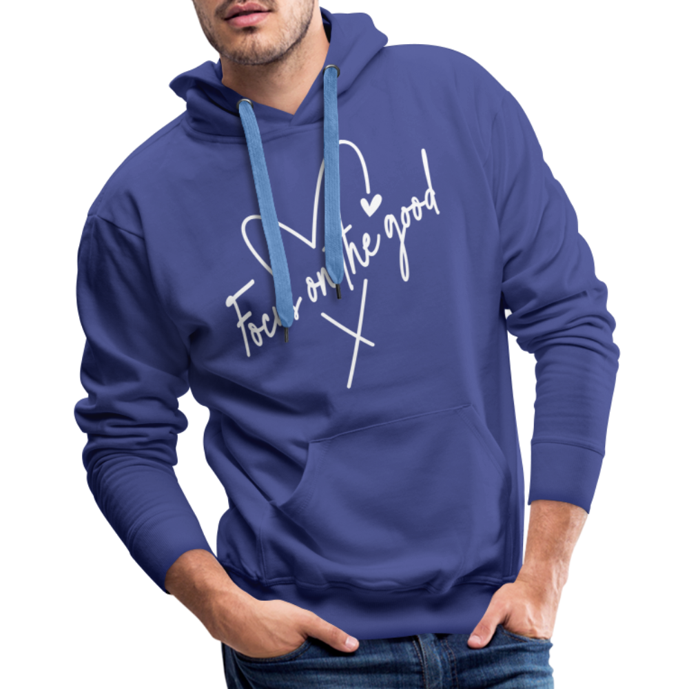 Focus on the Good : Men’s Premium Hoodie (White Letters) Color: royal blue