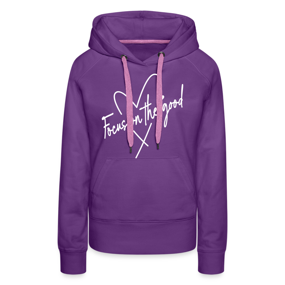 Focus on the Good : Women’s Premium Hoodie (White Letters) - purple