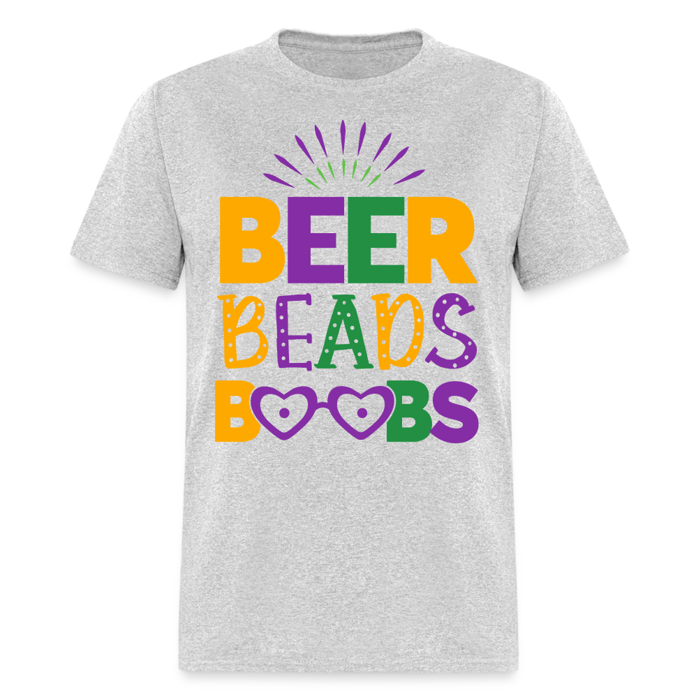Beer Beads Boobs T-Shirt (Mardi Gras) - heather gray
