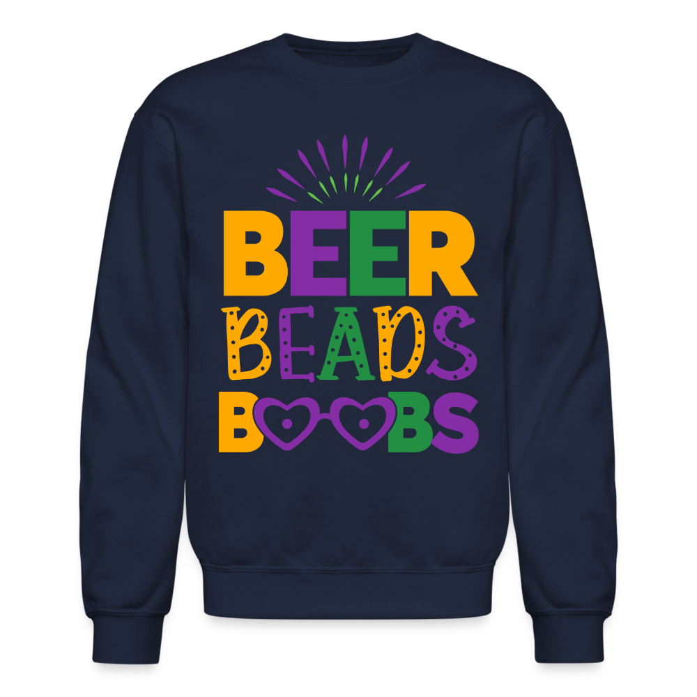 Beer Beads Boobs Sweatshirt (Mardi Gras) Color: navy