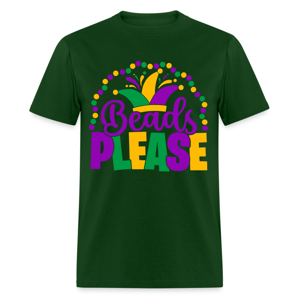 Beads Please T-Shirt (Mardi Gras) - forest green