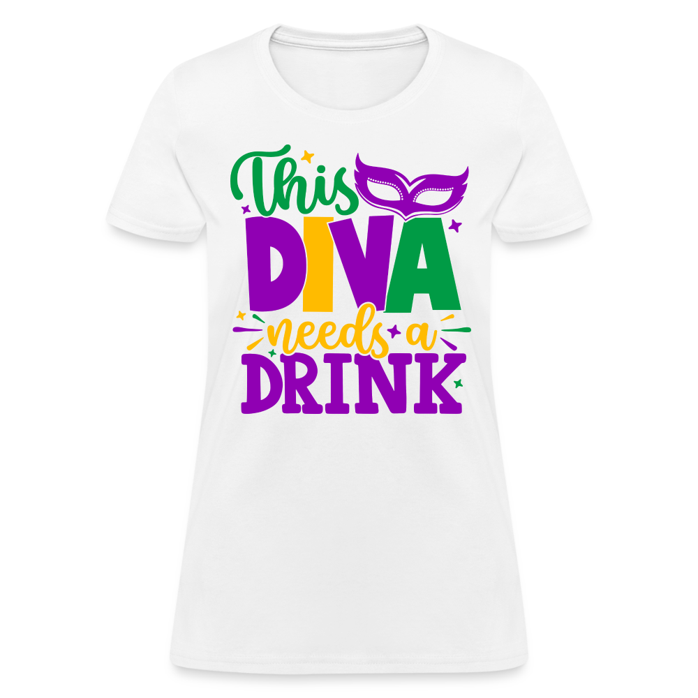 This Diva Needs A Drink T-Shirt (Mardi Gras) - white