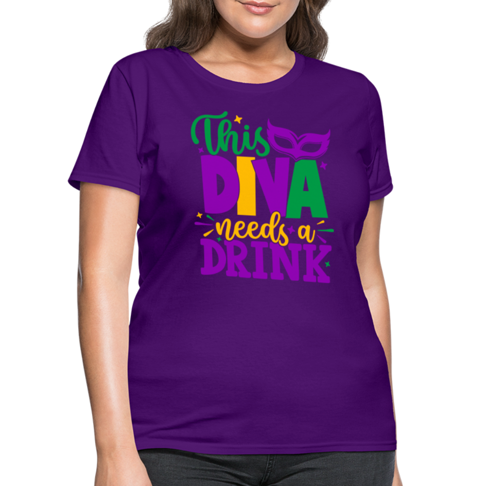 This Diva Needs A Drink T-Shirt (Mardi Gras) - purple