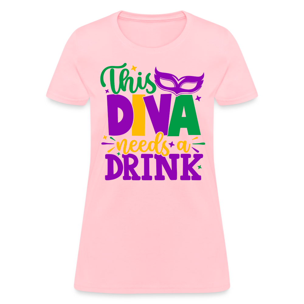 This Diva Needs A Drink T-Shirt (Mardi Gras) - pink