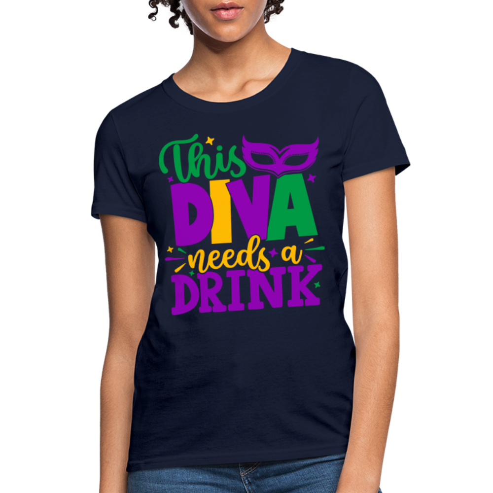 This Diva Needs A Drink T-Shirt (Mardi Gras) - navy