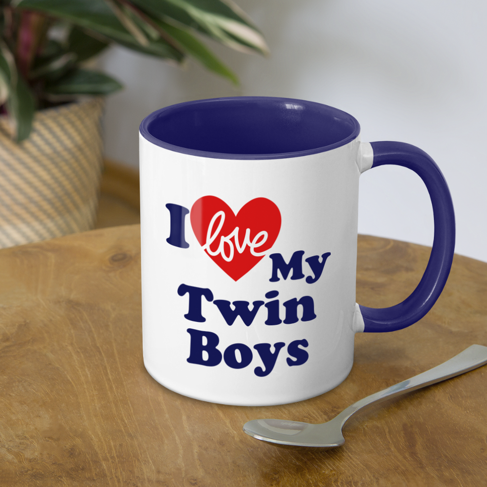 I Love My Twin Boys : Coffee Mug - white/cobalt blue