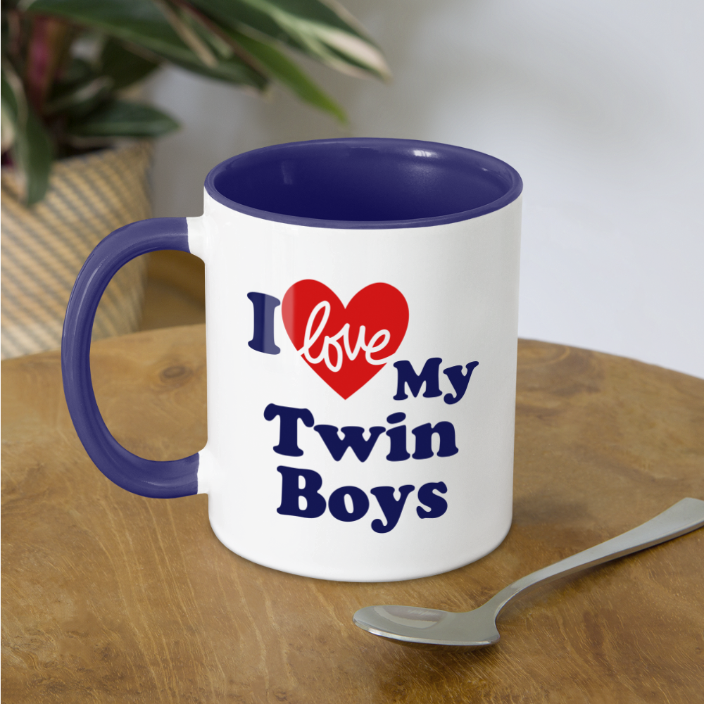 I Love My Twin Boys : Coffee Mug Color: white/cobalt blue