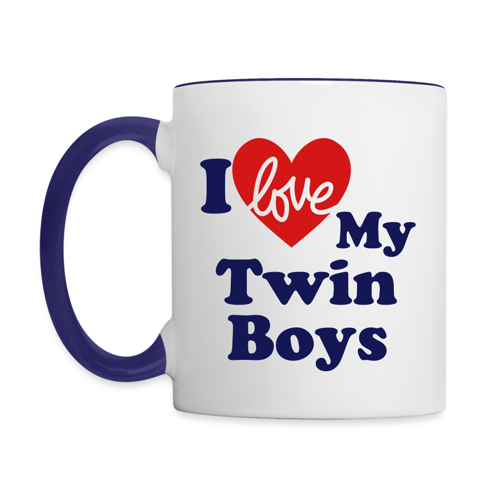I Love My Twin Boys : Coffee Mug Color: white/cobalt blue