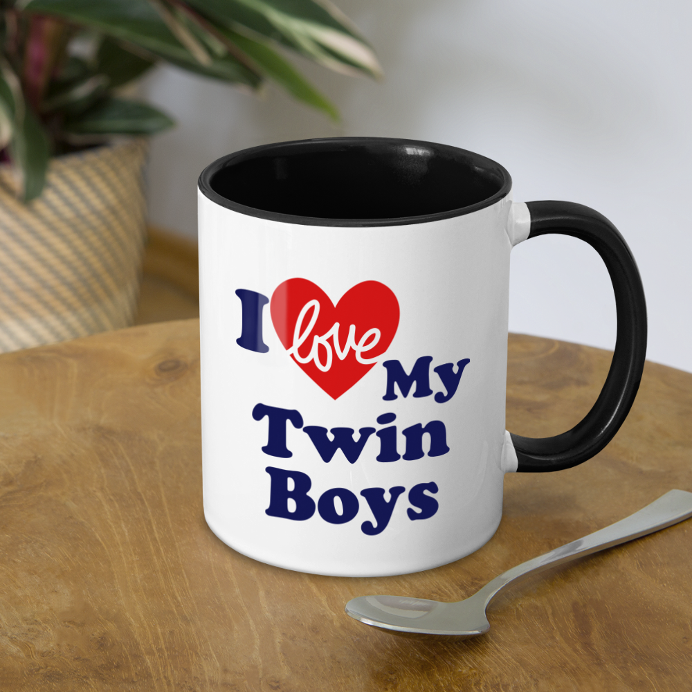 I Love My Twin Boys : Coffee Mug Color: white/cobalt blue