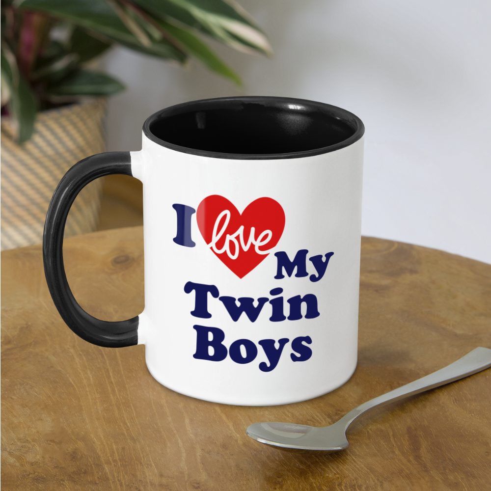 I Love My Twin Boys : Coffee Mug Color: white/cobalt blue
