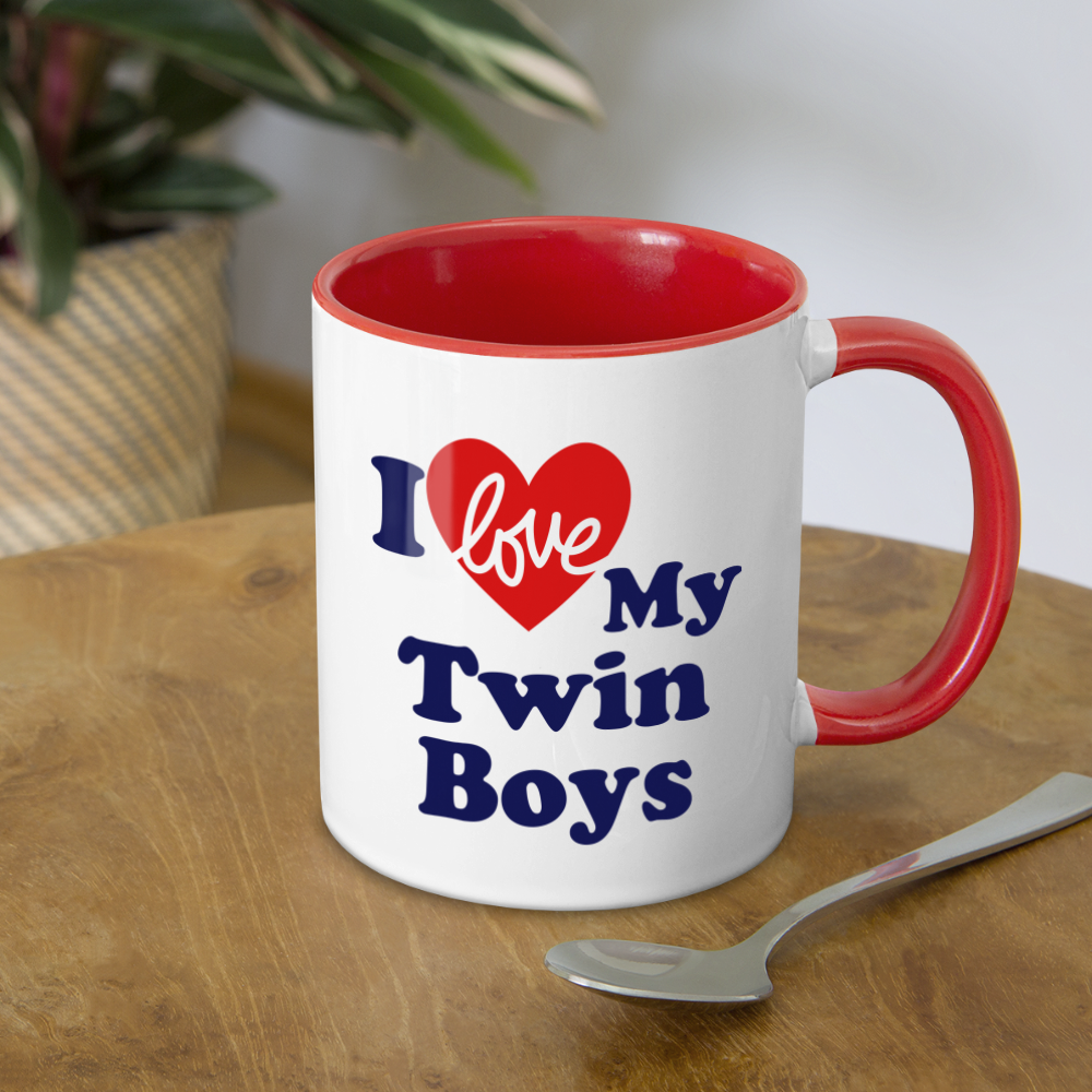 I Love My Twin Boys : Coffee Mug Color: white/cobalt blue