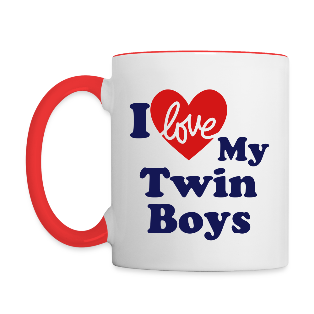 I Love My Twin Boys : Coffee Mug Color: white/red