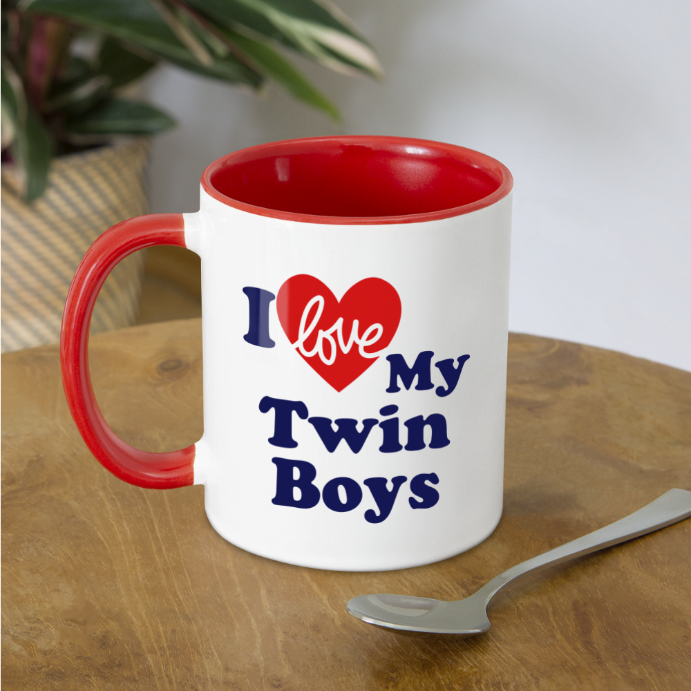 I Love My Twin Boys : Coffee Mug Color: white/cobalt blue