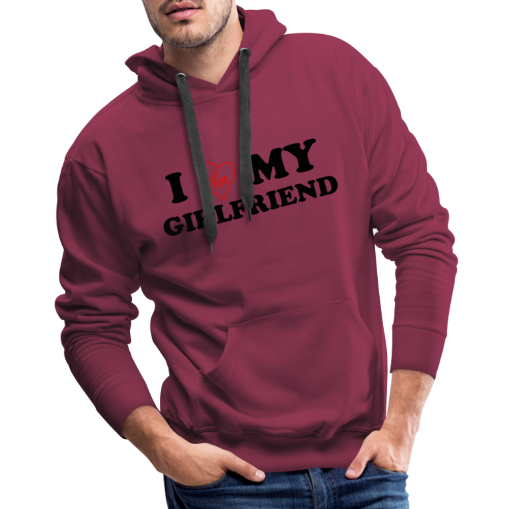 I Love My Girlfriend : Men’s Premium Hoodie Color: burgundy