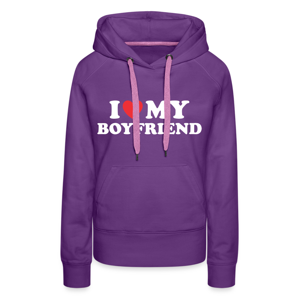 I Love My Boyfriend : Women’s Premium Hoodie (White Letters) - purple