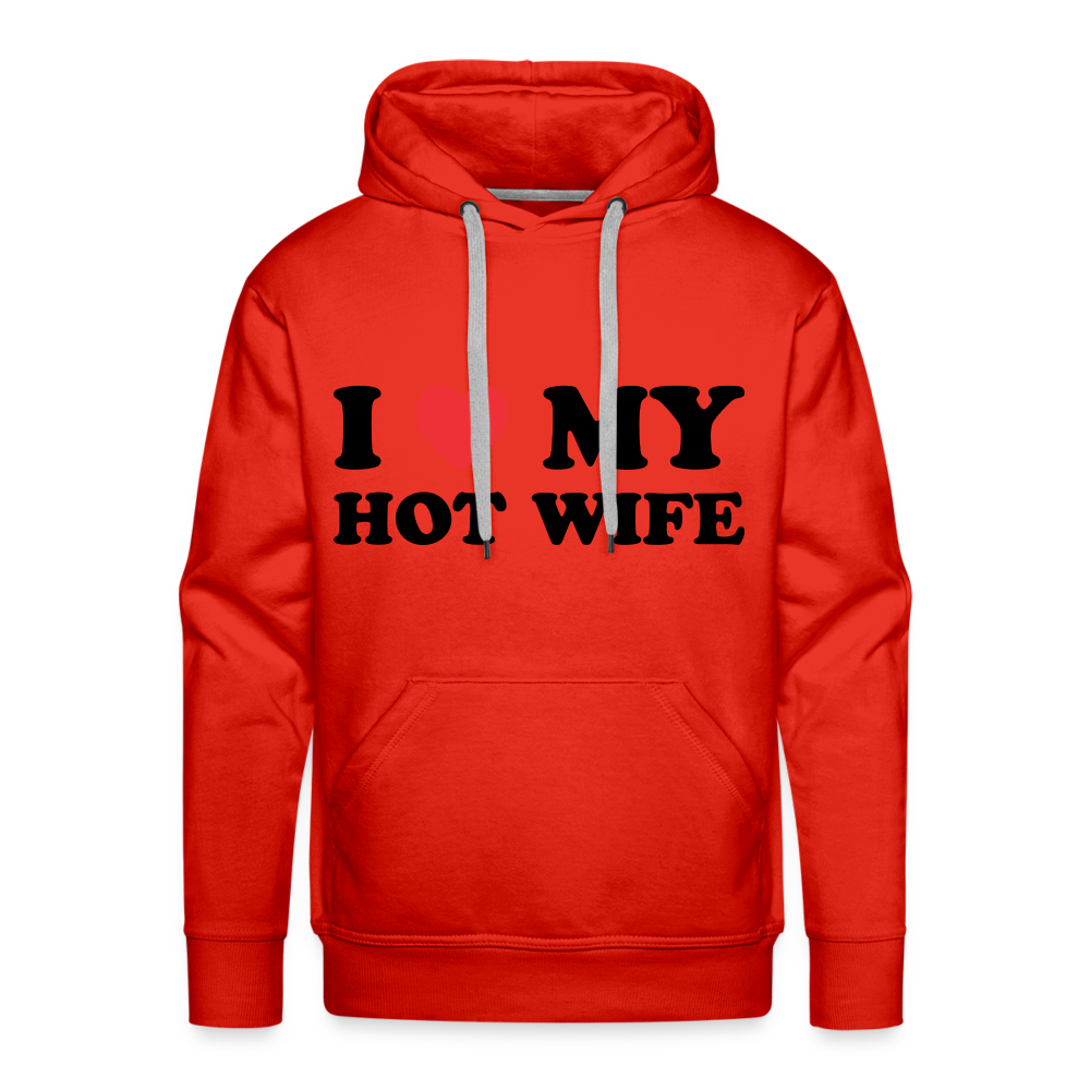 I Love My Hot Wife : Men’s Premium Hoodie (Black Letters) Color: red