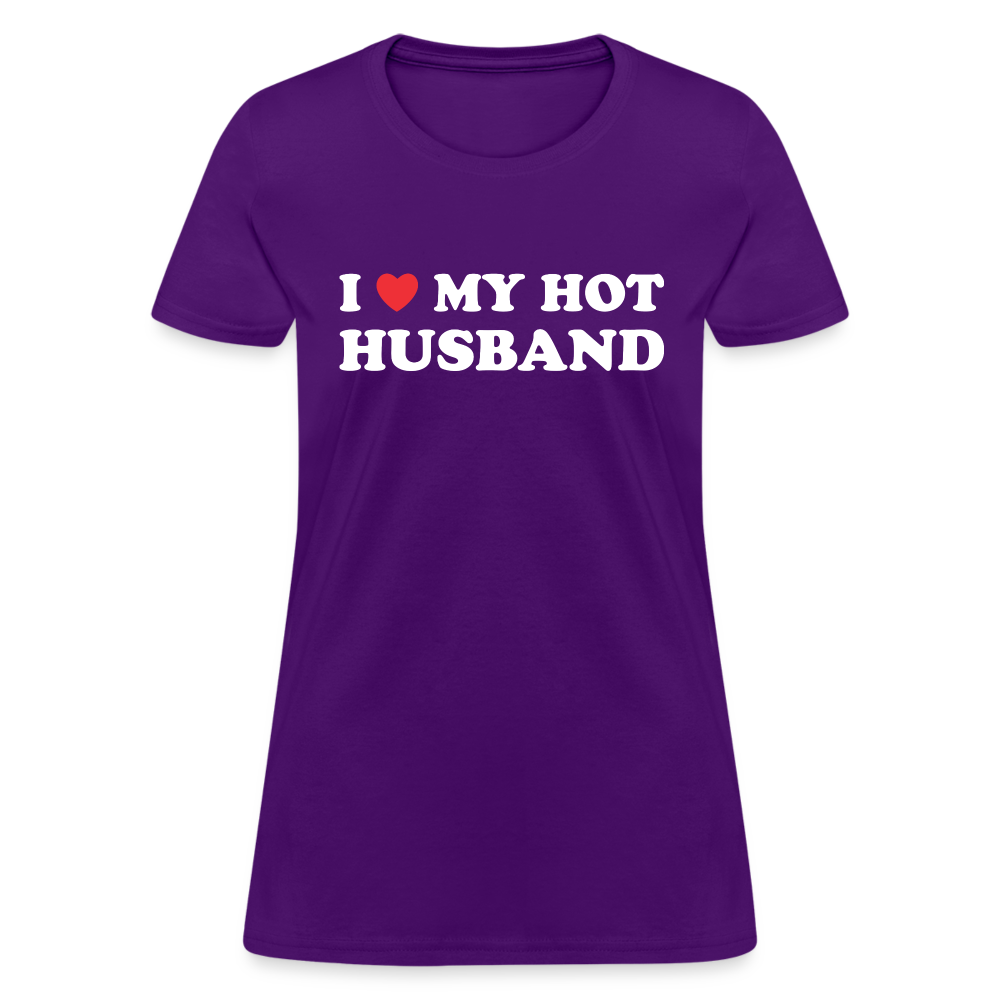 I Love My Hot Husband : Women's T-Shirt (White Letters) - purple