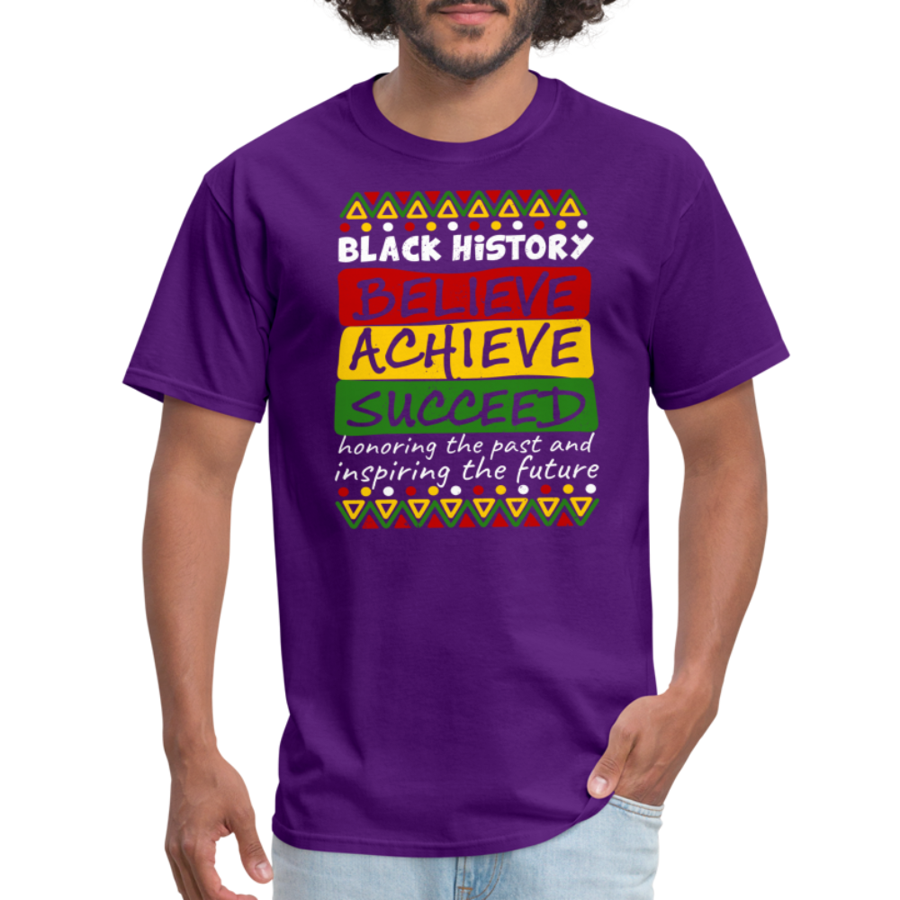 Black History T-Shirt (Believe Achieve Succeed) - purple
