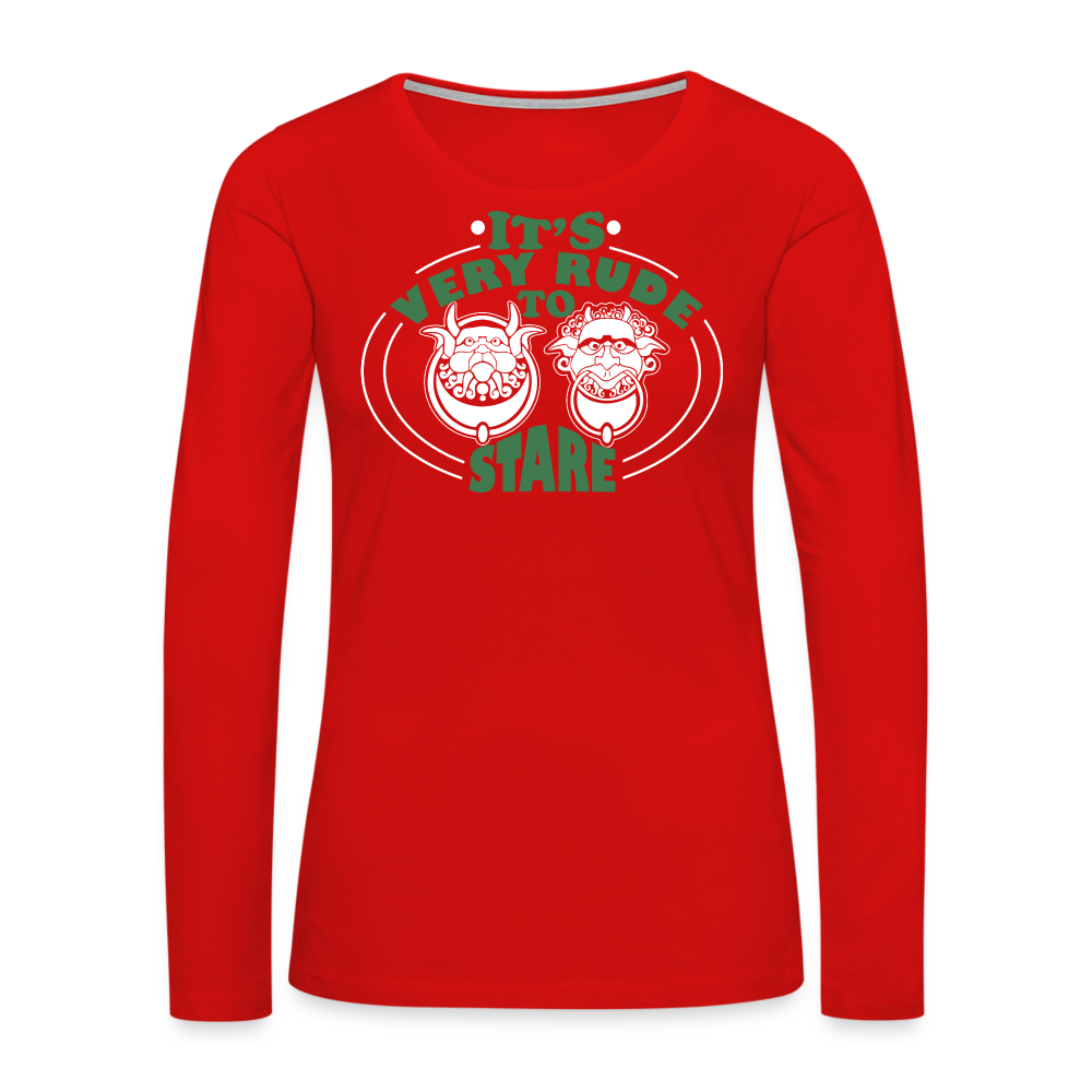 It's Very Rude To Stare Women's Premium Long Sleeve T-Shirt (Knockers) Color: black